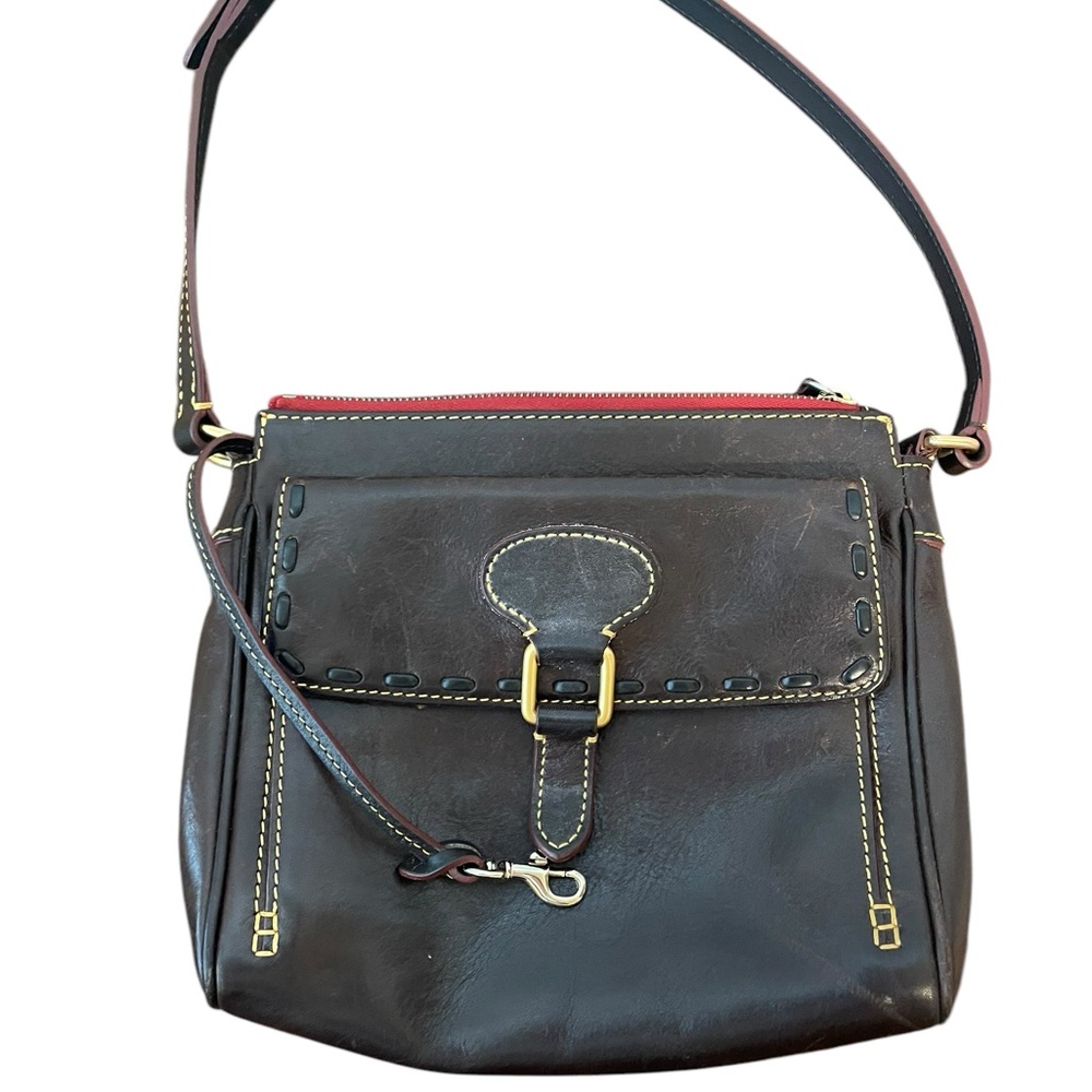 Dooney & Bourke Florentine Leather Pocket Dark Brown Handbag Tassel Key Holder